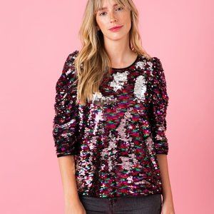 NWT CROSBY by Mollie Burch Lurie Top Chromatic Sequin | S